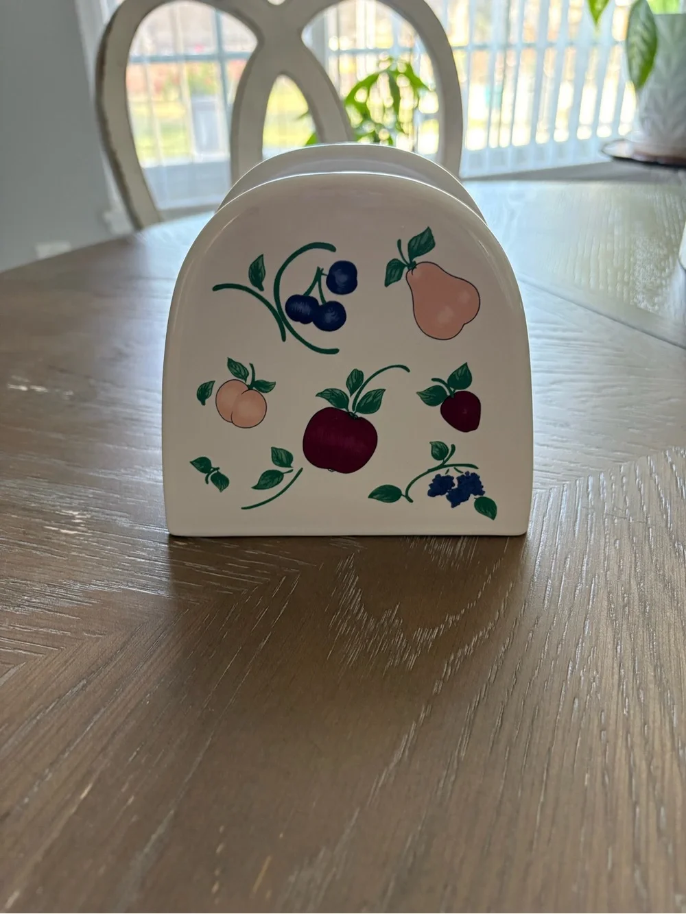 Princess House White Ceramic Napkin Holder with Fruit Motif
